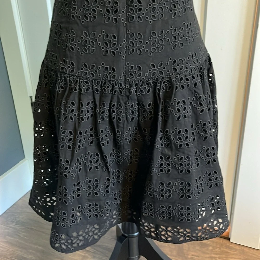 J Crew Halter Mini Dress in Eyelet Black Linen Blend